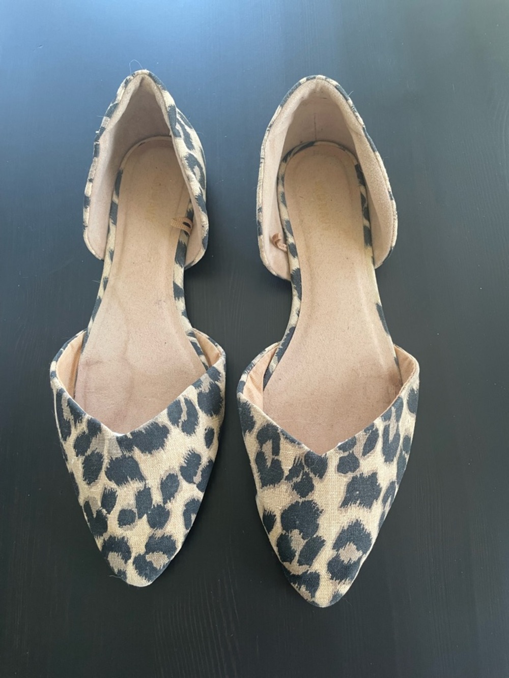 Old Navy Leopard Print Pointed Toe D'Orsay Flats - Beige/Black